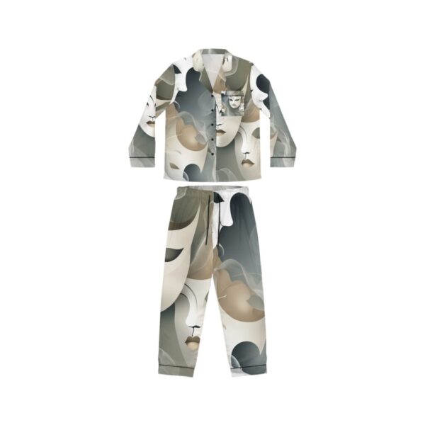 Satin Pajamas with Mask Off Abstract Pattern - Image 2