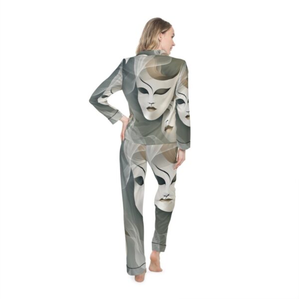 Satin Pajamas with Mask Off Abstract Pattern - Image 4