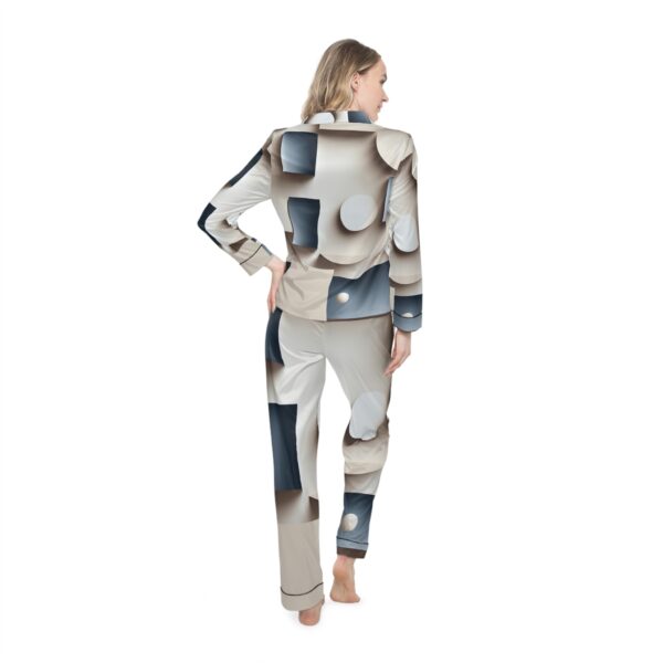 Satin Pajama Set with Echo Grids Design - Image 4