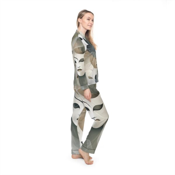 Satin Pajamas with Mask Off Abstract Pattern - Image 5