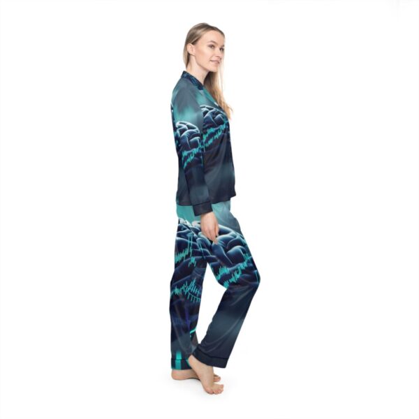 Satin Pajamas with Digital Brainwaves Pattern - Image 5