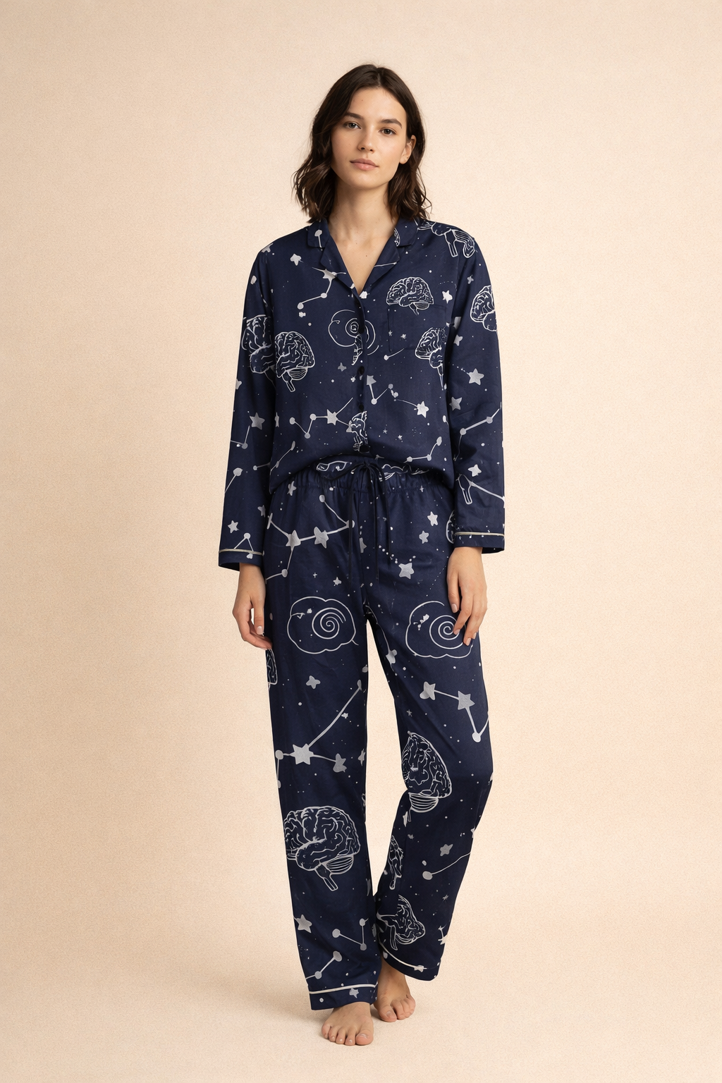 Satin Pajamas with Cognitive Constellations Pattern
