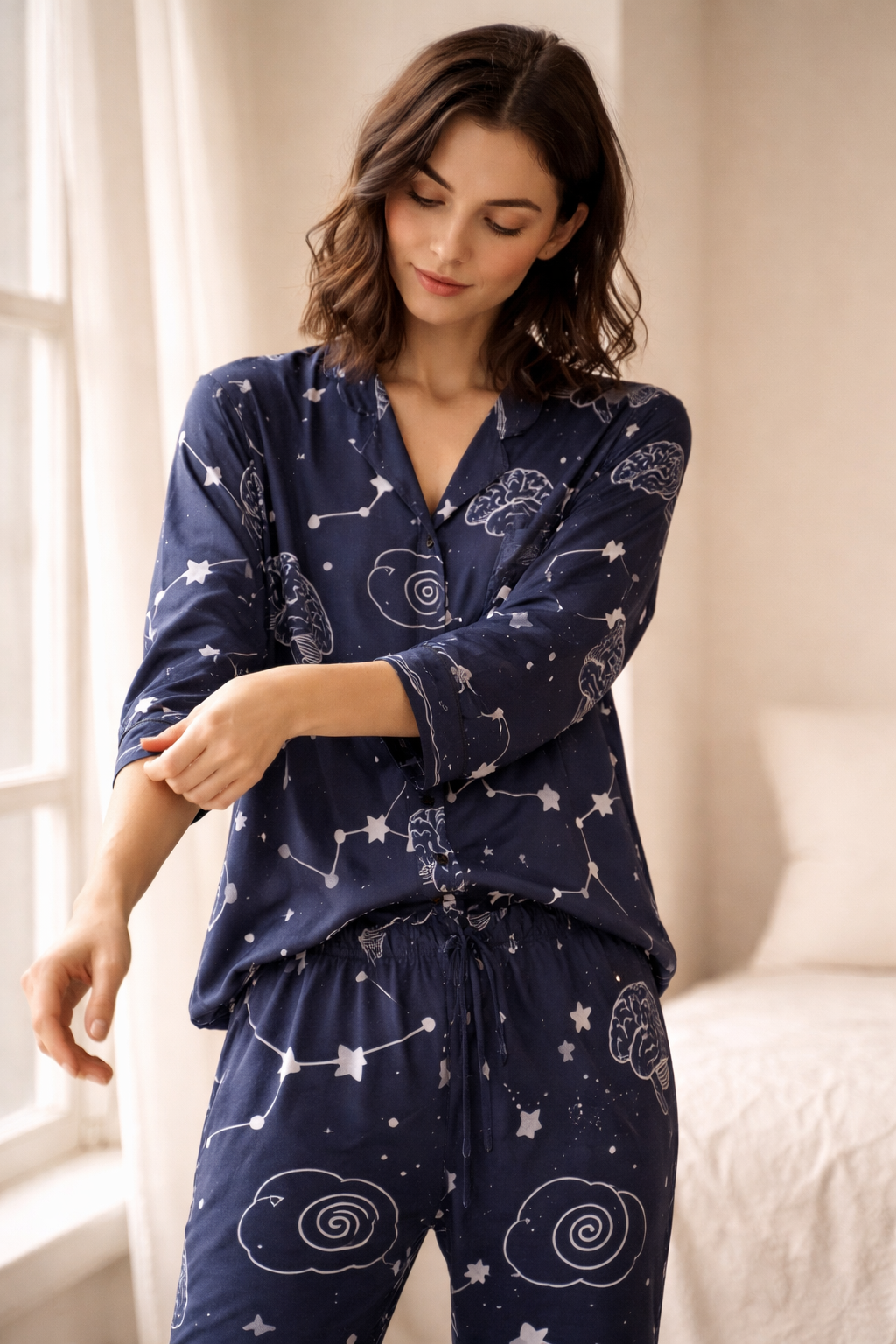Satin Pajamas with Cognitive Constellations Pattern Movement shot
