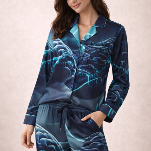 Satin Pajamas with Digital Brainwaves Pattern