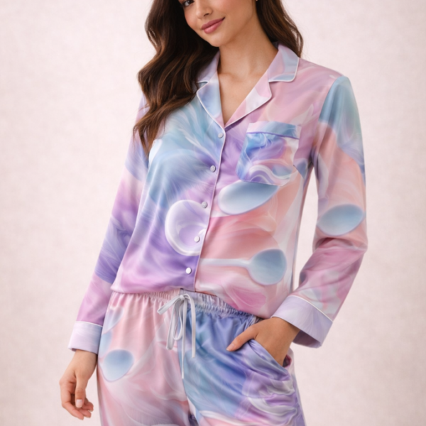 Satin Pajamas with Low-Spoon Aesthetic Pattern