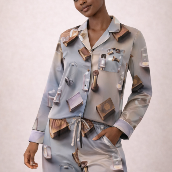 Satin Pajamas with Muted Monotropism Pattern