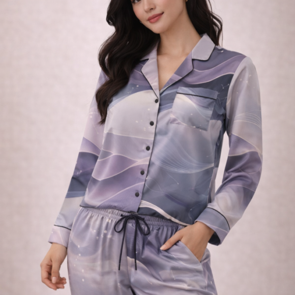 Satin Pajamas with Neural Drift Print