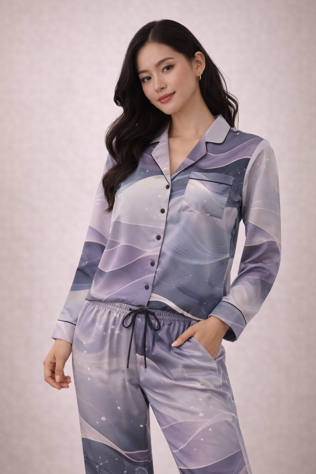 Satin Pajamas with Neural Drift Print