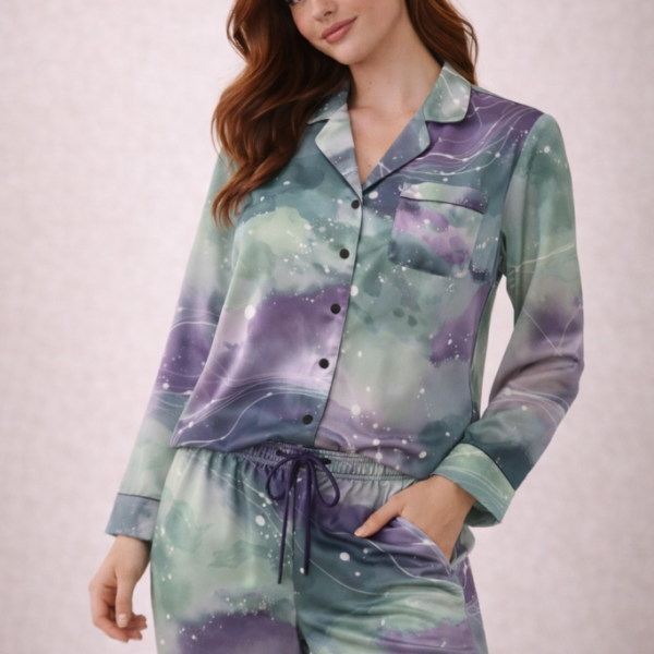 Satin Pajamas with Neurodreamscape Pattern