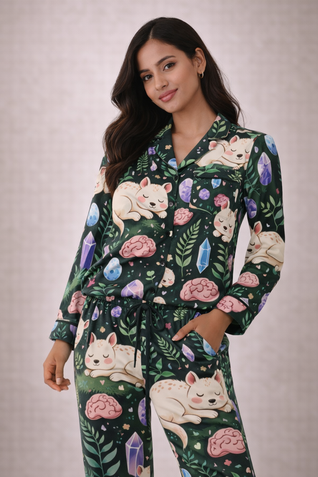 Satin Pajamas with Overstim Retreat Pattern