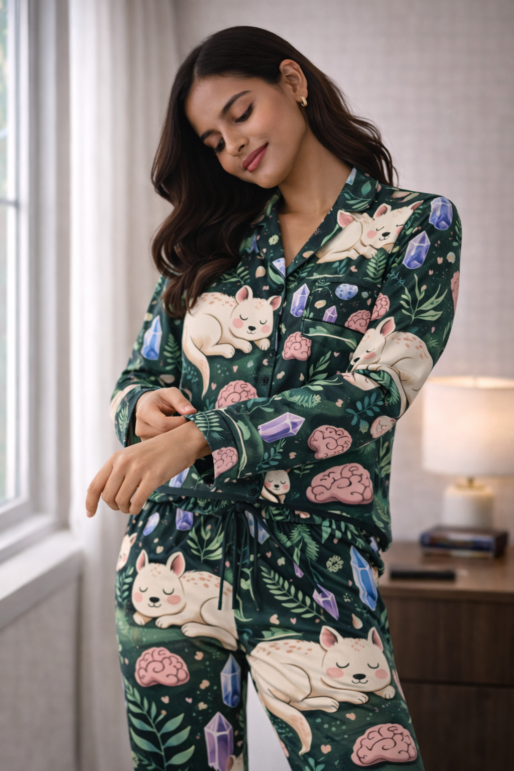 Satin Pajamas with Overstim Retreat Pattern movement shot