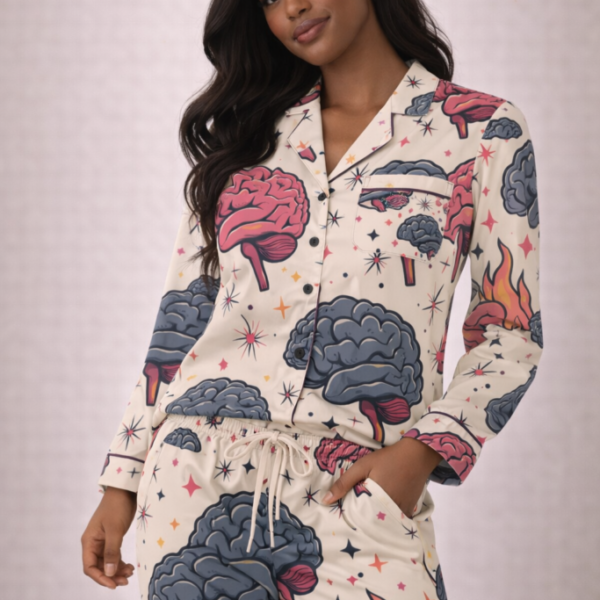 Satin Pajamas with Spicy Brain Icons Pattern