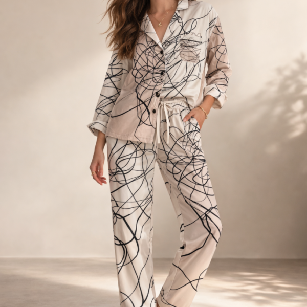 Satin Pajamas with Tangle Lines Design