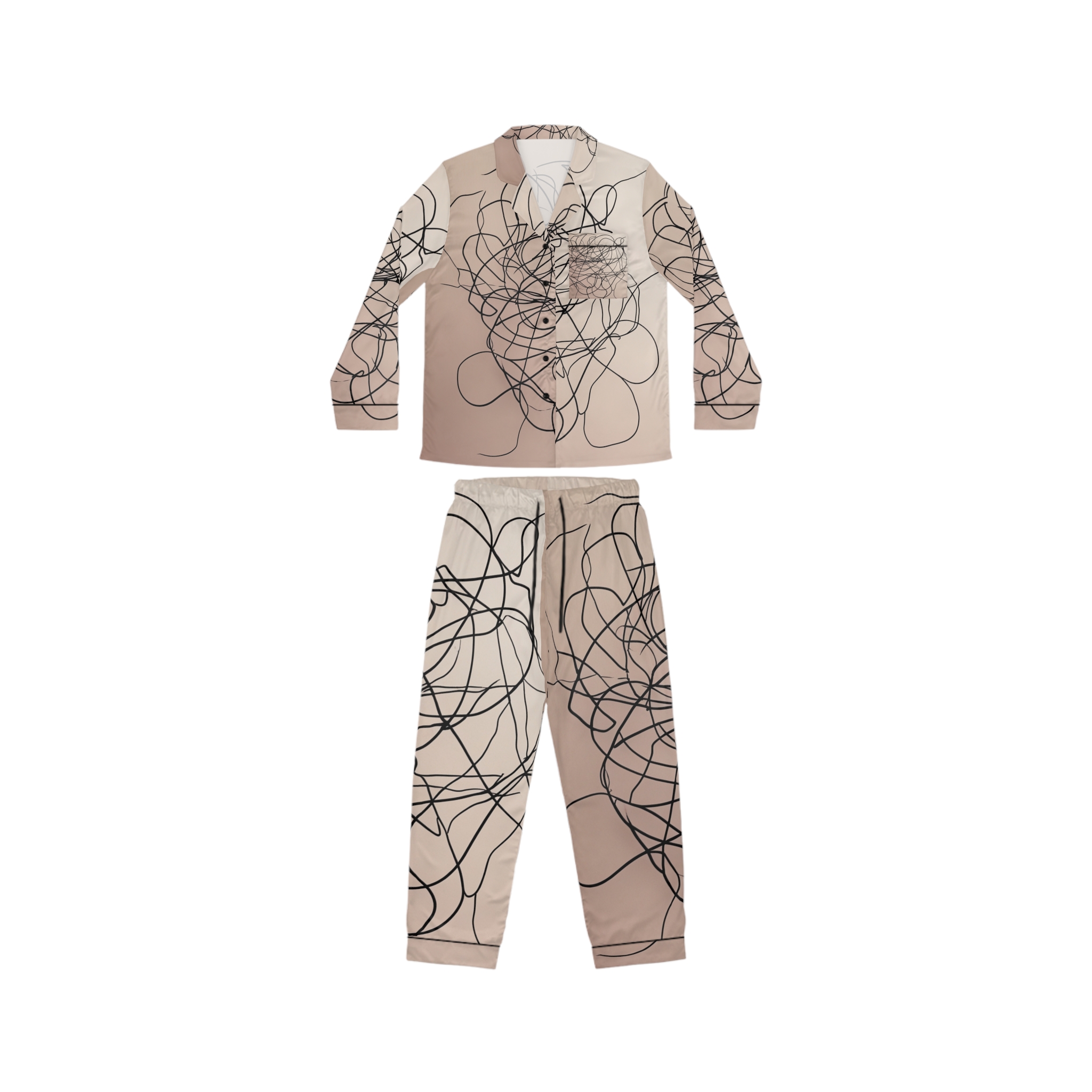 Satin Pajamas with Tangle Lines Design - Image 2