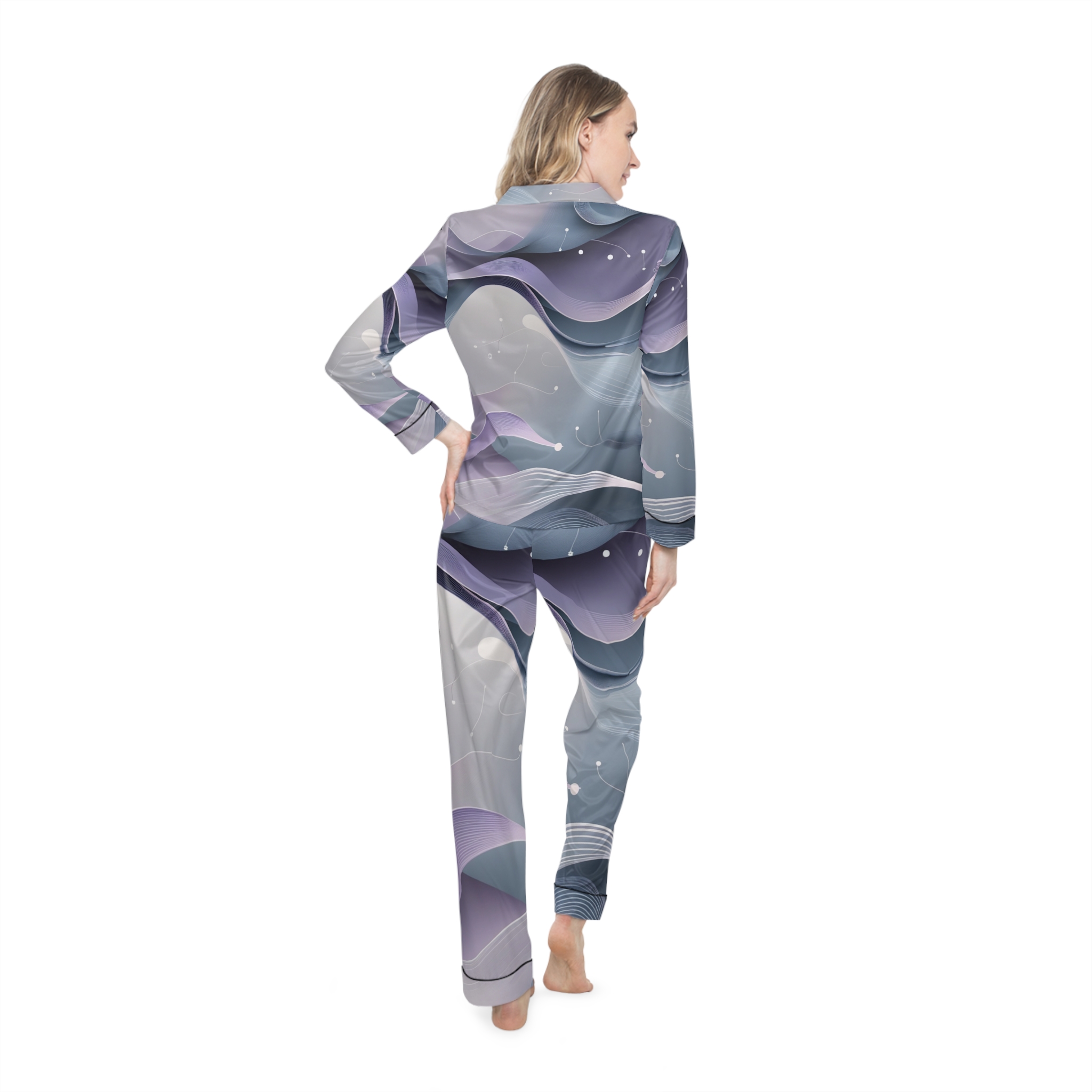 Satin Pajamas with Neural Drift Print - Image 4