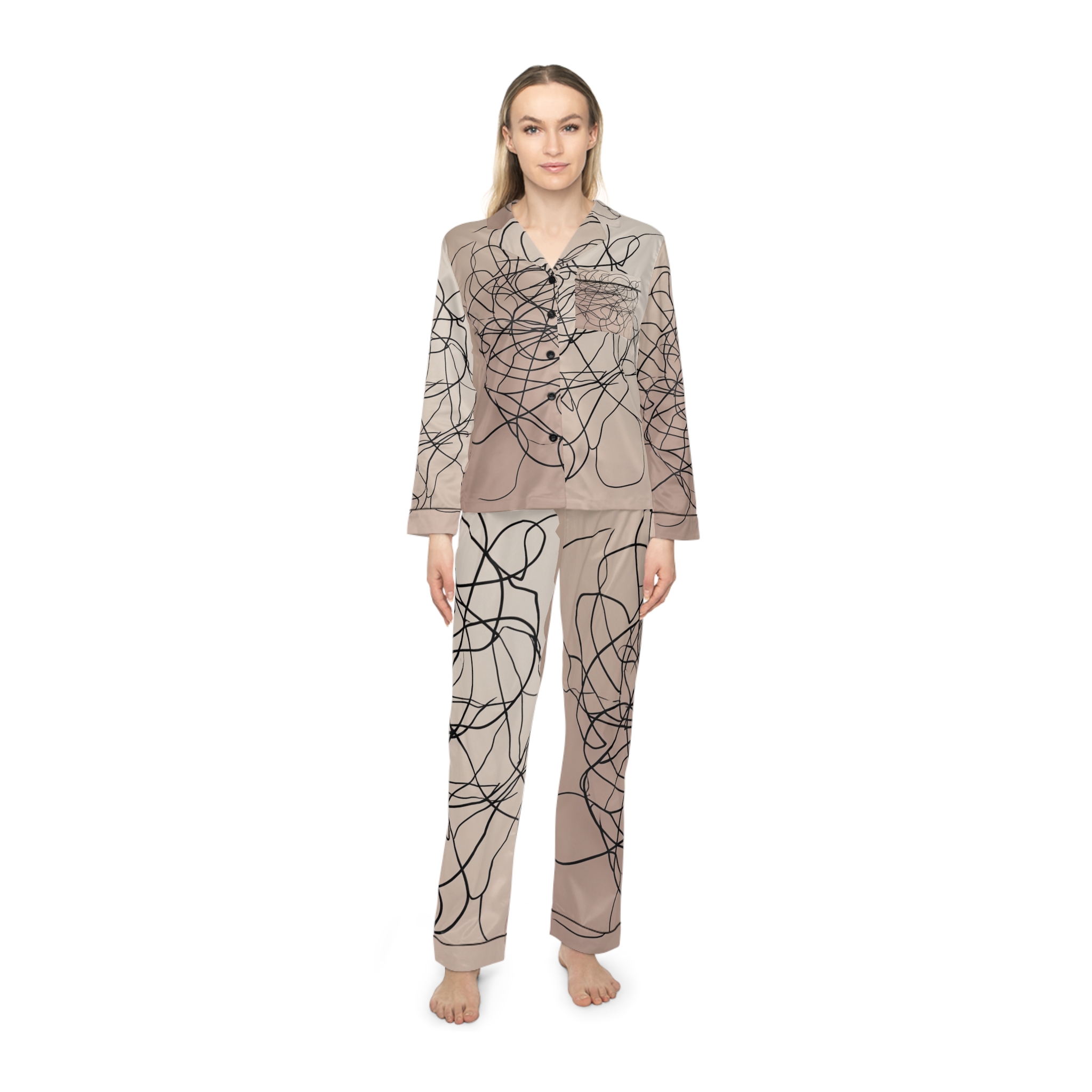 Satin Pajamas with Tangle Lines Design