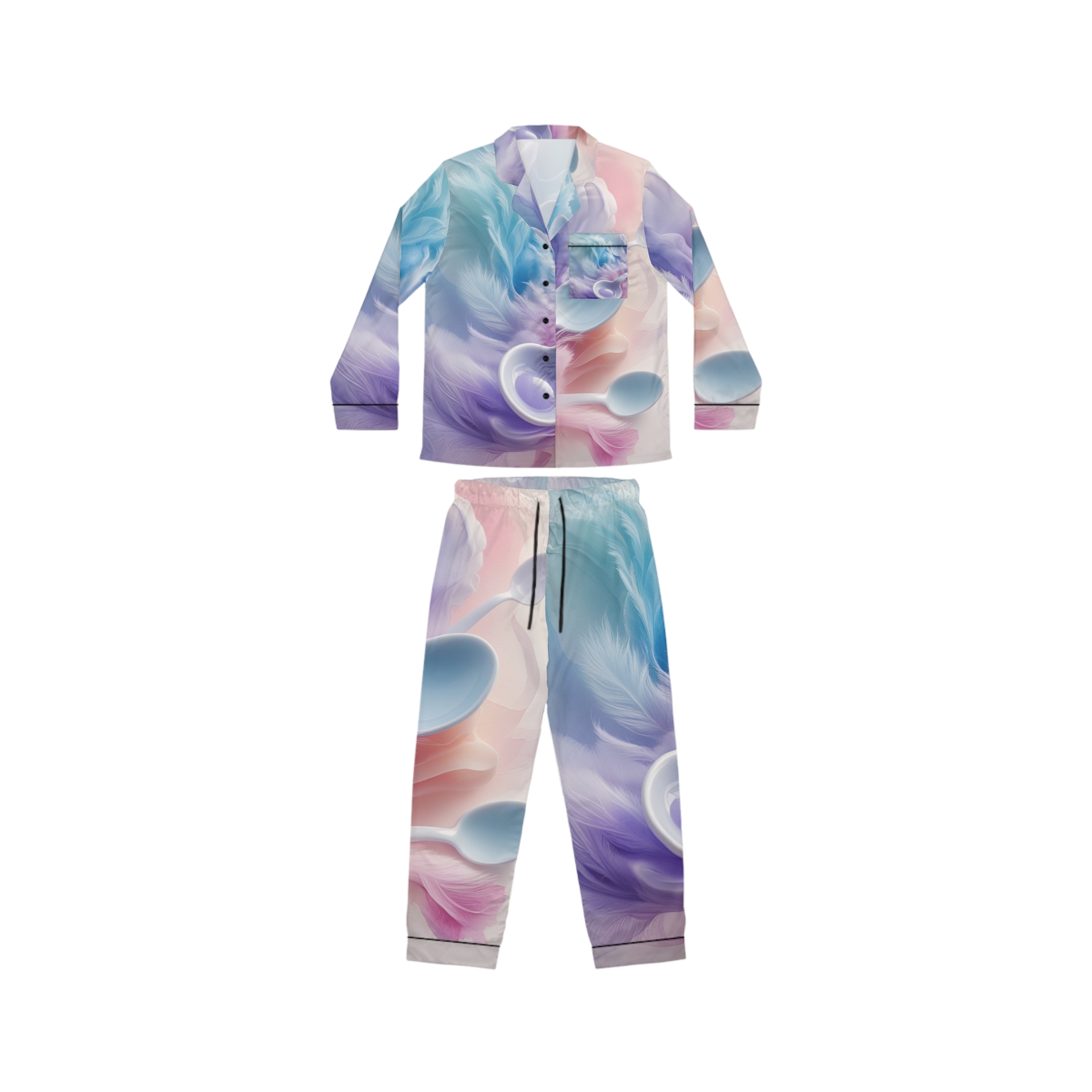 Satin Pajamas with Low-Spoon Aesthetic Pattern - Image 2
