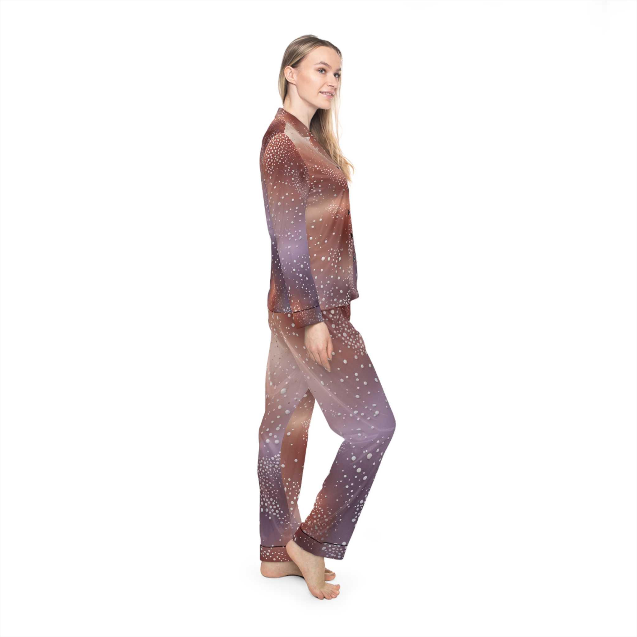 Satin Pajamas with Microcosm Dots Design - Image 5