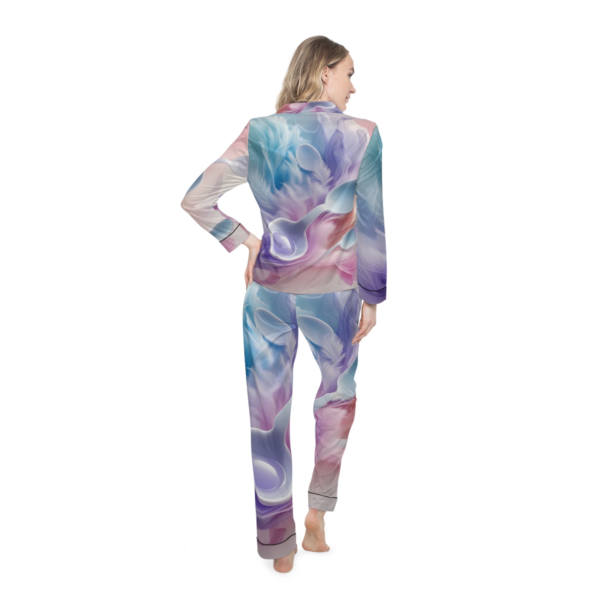 Satin Pajamas with Low-Spoon Aesthetic Pattern - Image 4