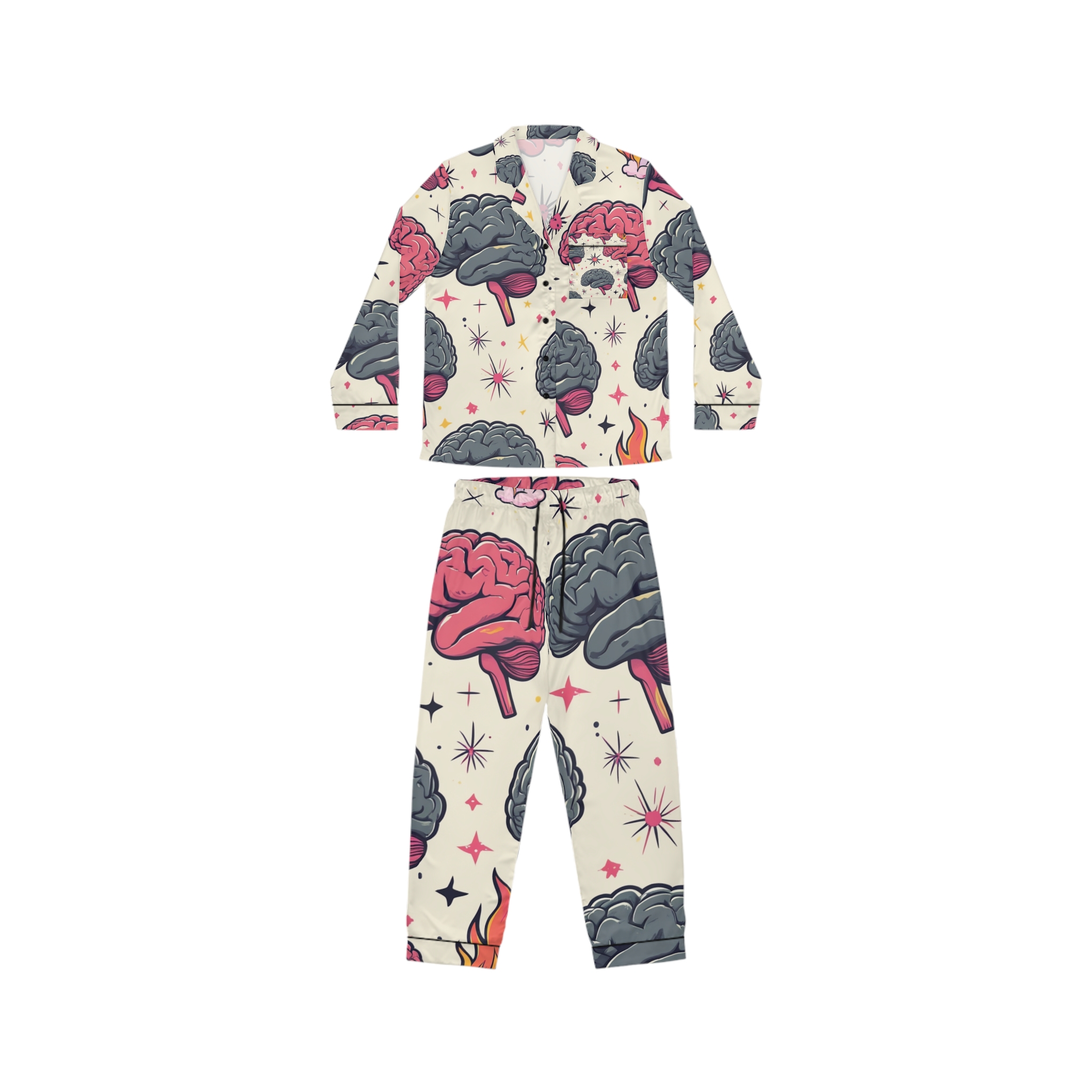 Satin Pajamas with Spicy Brain Icons Pattern - Image 2