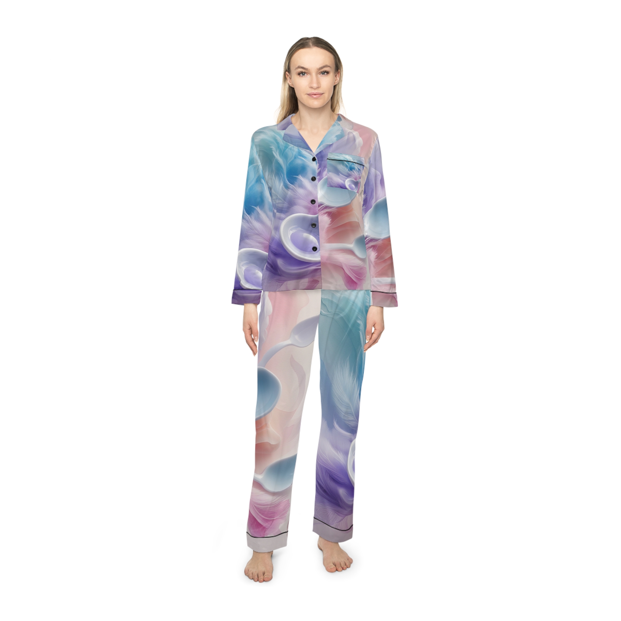 Satin Pajamas with Low-Spoon Aesthetic Pattern