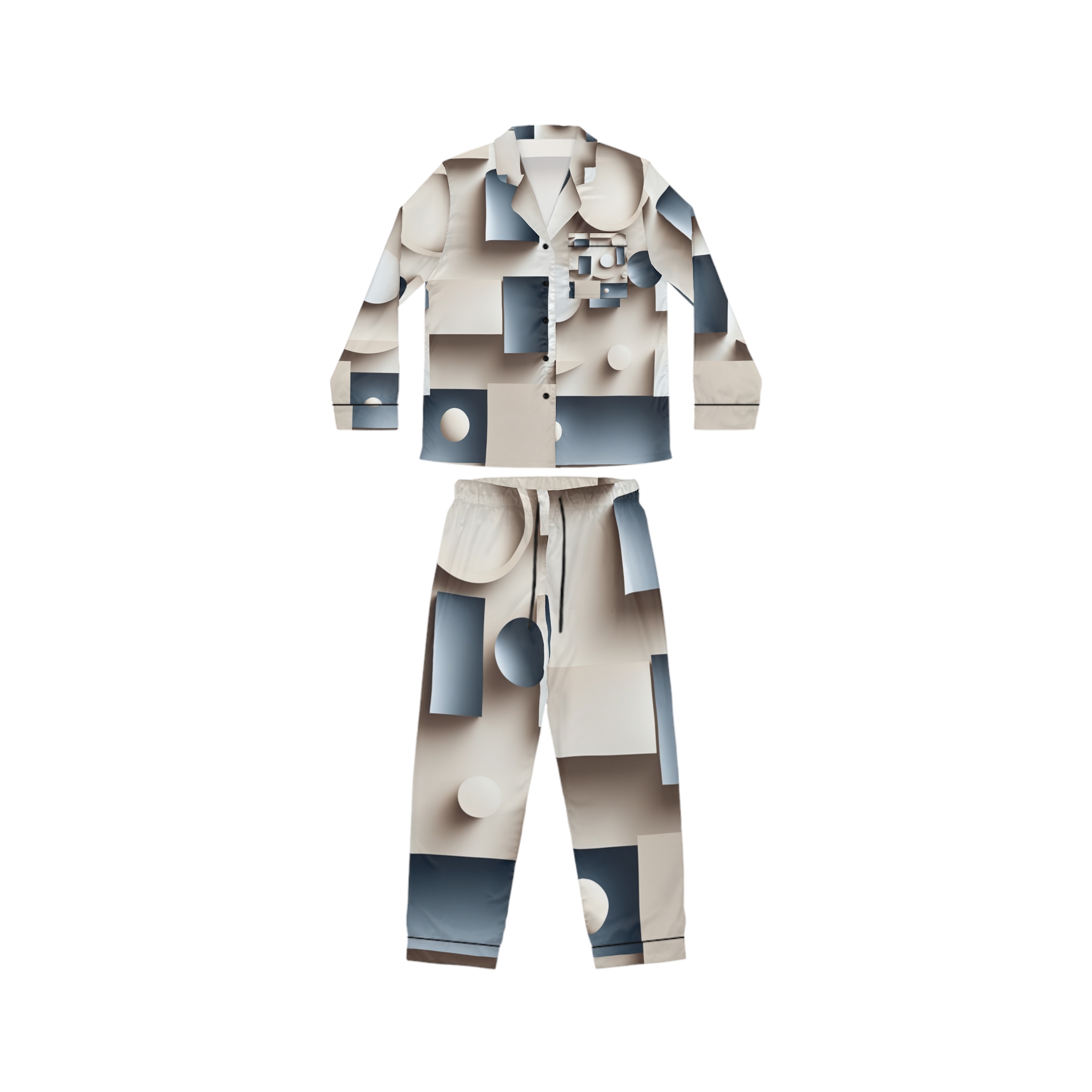 Satin Pajama Set with Echo Grids Design - Image 2