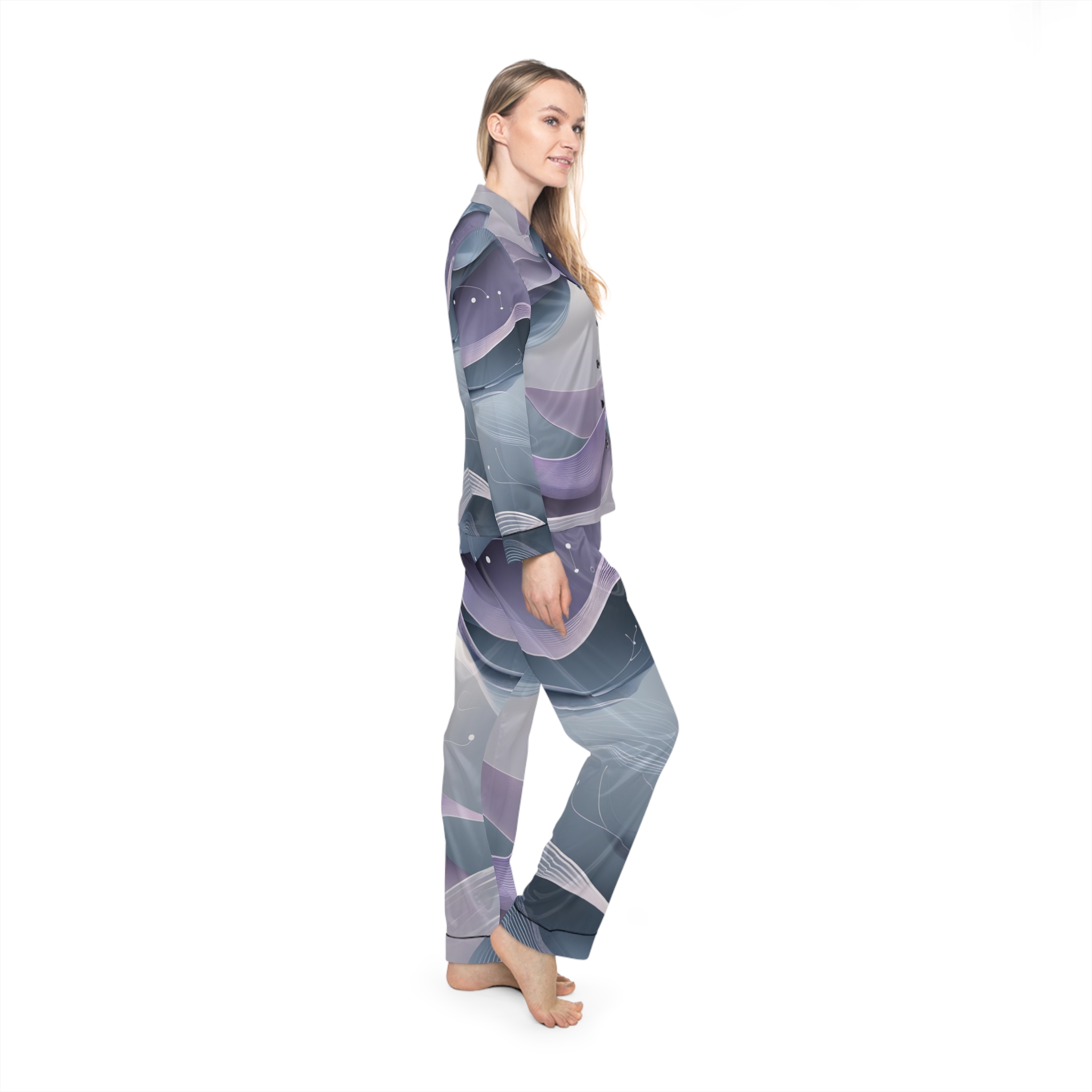 Satin Pajamas with Neural Drift Print - Image 5