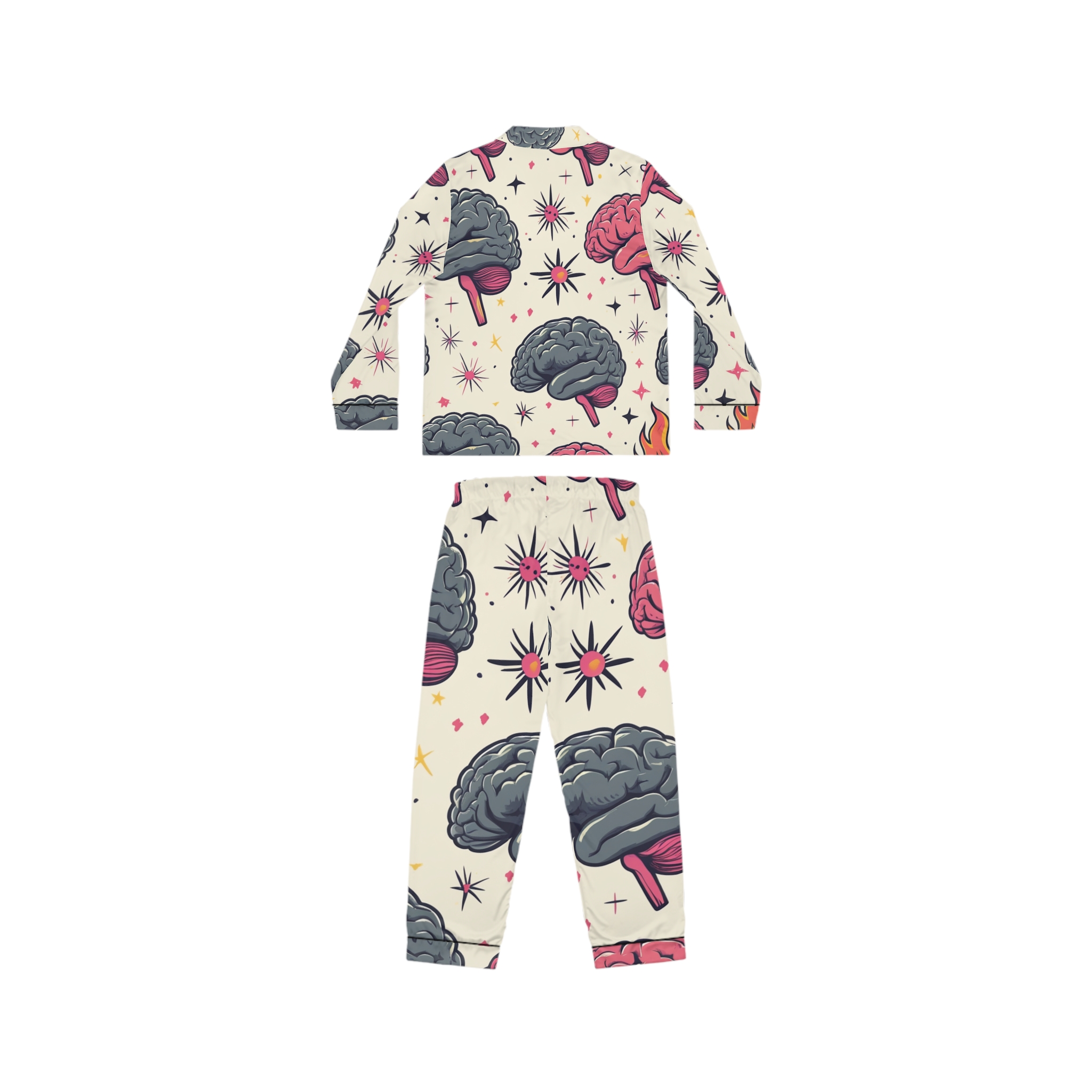 Satin Pajamas with Spicy Brain Icons Pattern - Image 3