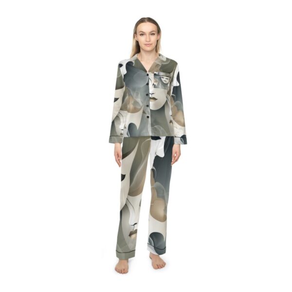 Satin Pajamas with Mask Off Abstract Pattern