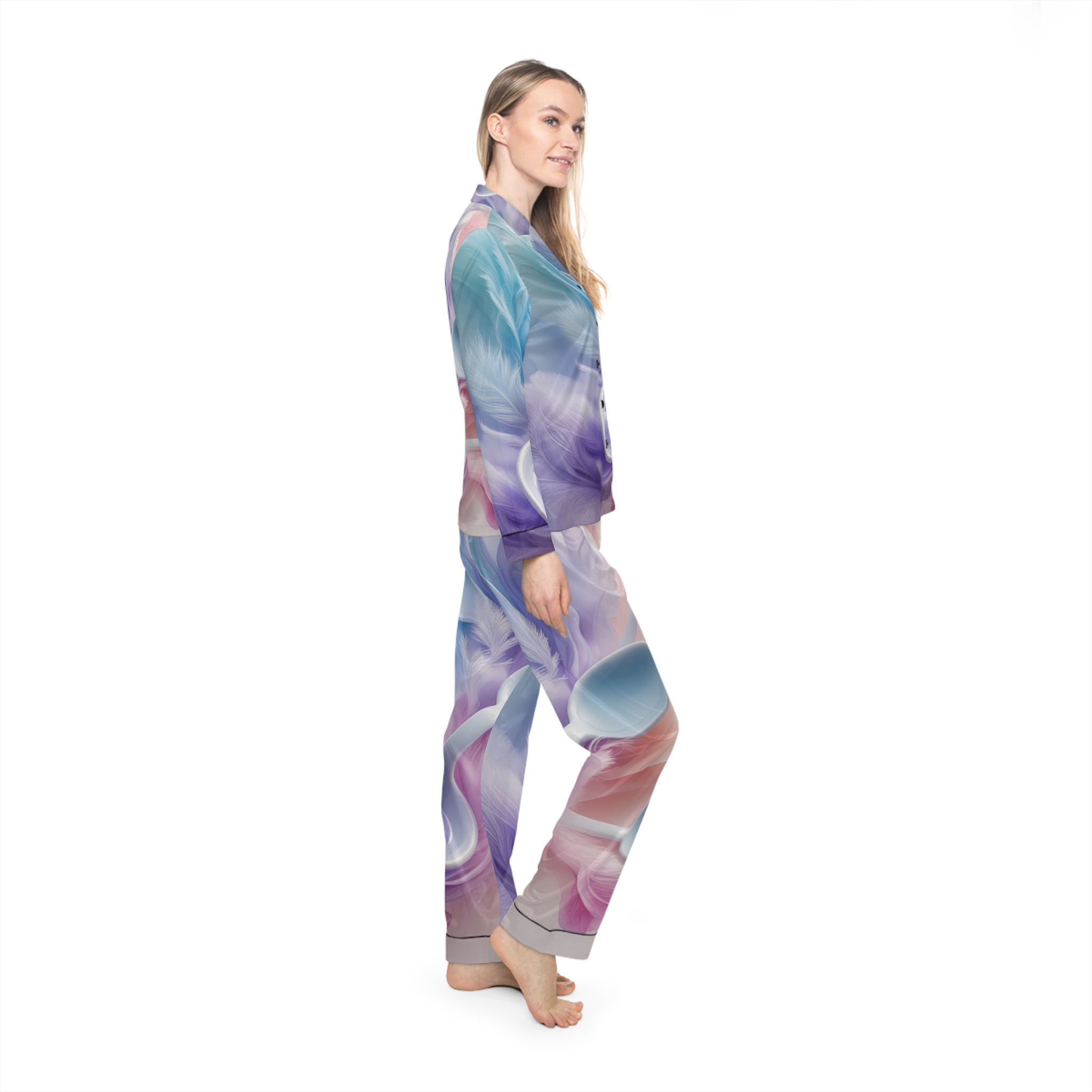 Satin Pajamas with Low-Spoon Aesthetic Pattern - Image 5