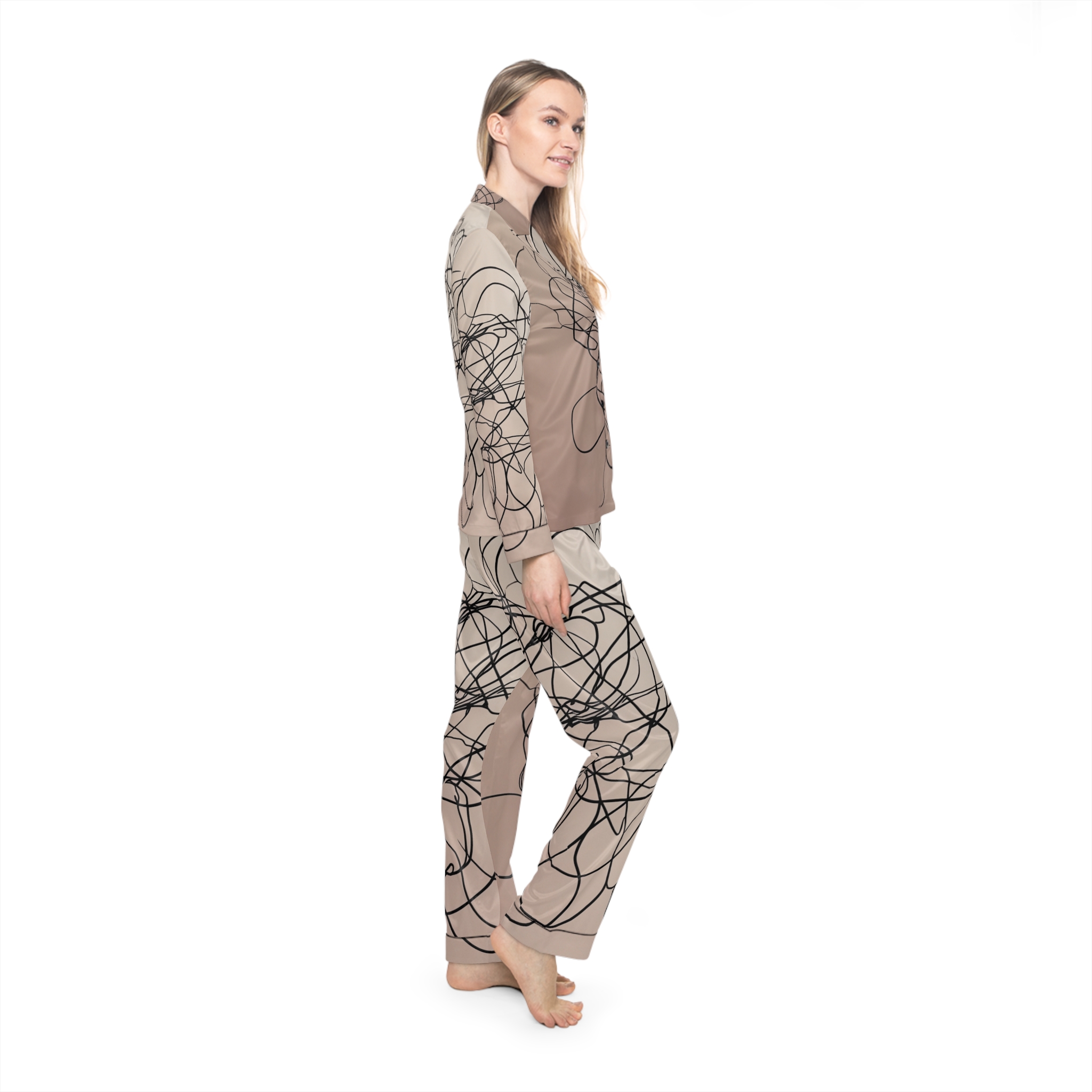 Satin Pajamas with Tangle Lines Design - Image 5