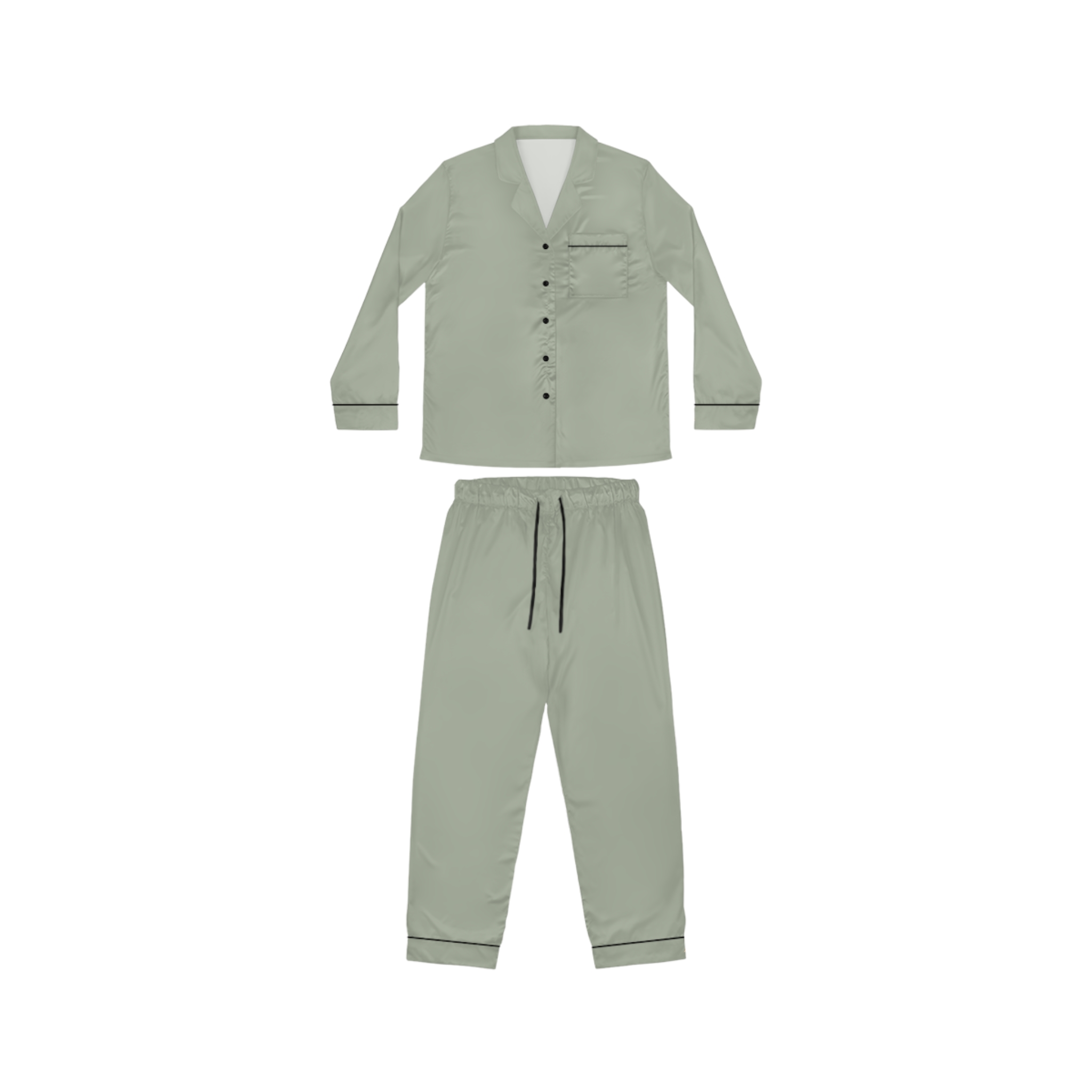 Women's Satin Pajama Set - Luxury Muted Sage Silk-Like Loungewear - Image 4