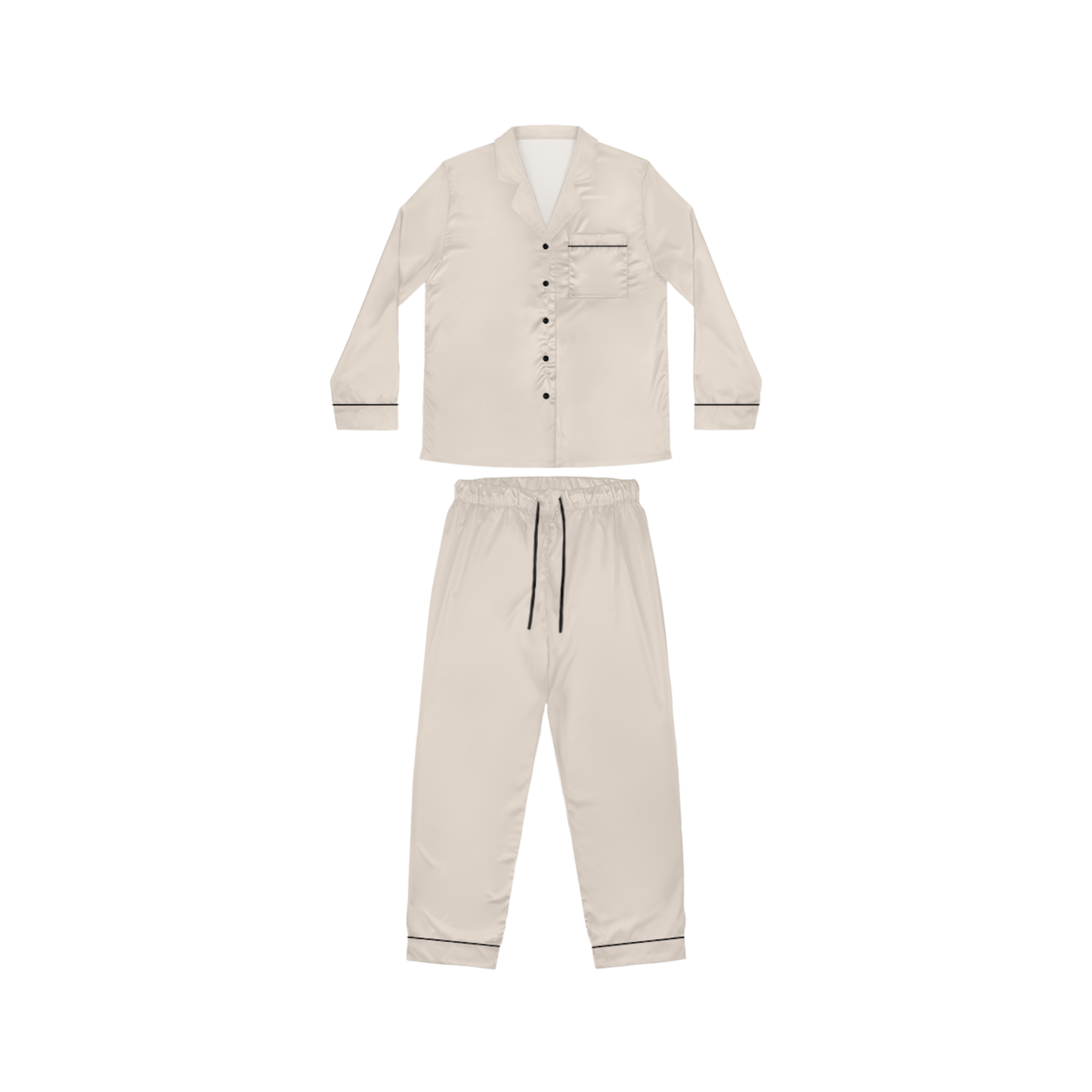 Women's Satin Pajama Set - Luxury Beige Silk-Like Loungewear - Image 4